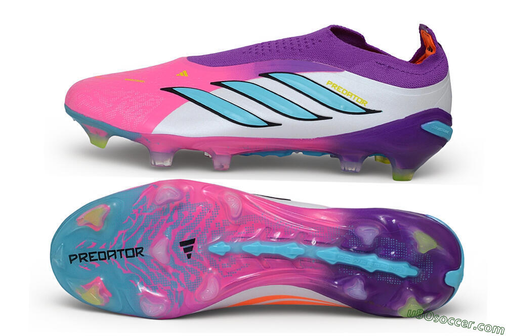 Adidas Predator 26 Elite Laceless FG Firm Ground Soccer Cleats - Purple/Berry Pink/Electric Blue 0