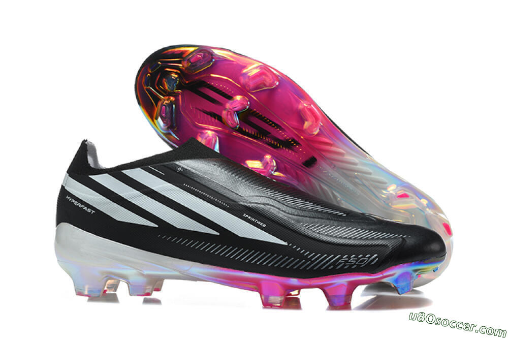 Adidas F50 Hyperfast Elite Laceless FG Firm Ground Soccer Cleats - Black/Core Black/Iridescent Pink 1