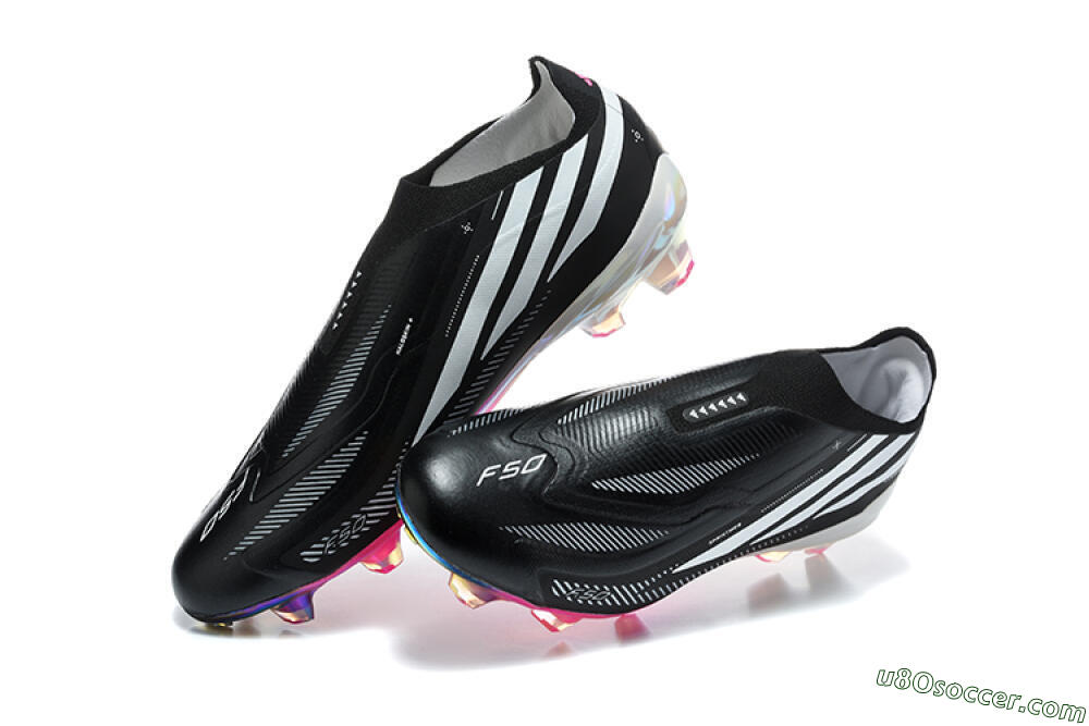 Adidas F50 Hyperfast Elite Laceless FG Firm Ground Soccer Cleats - Black/Core Black/Iridescent Pink 6