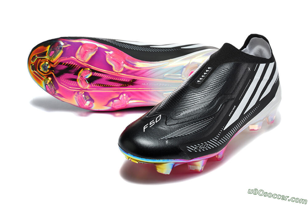Adidas F50 Hyperfast Elite Laceless FG Firm Ground Soccer Cleats - Black/Core Black/Iridescent Pink 3