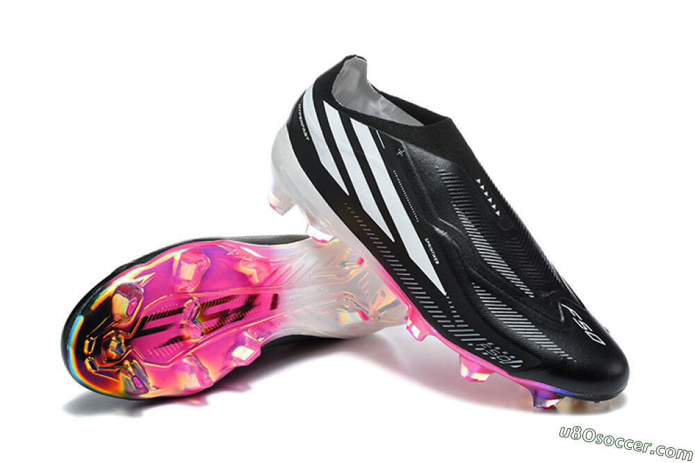 Adidas F50 Hyperfast Elite Laceless FG Firm Ground Soccer Cleats - Black/Core Black/Iridescent Pink 4