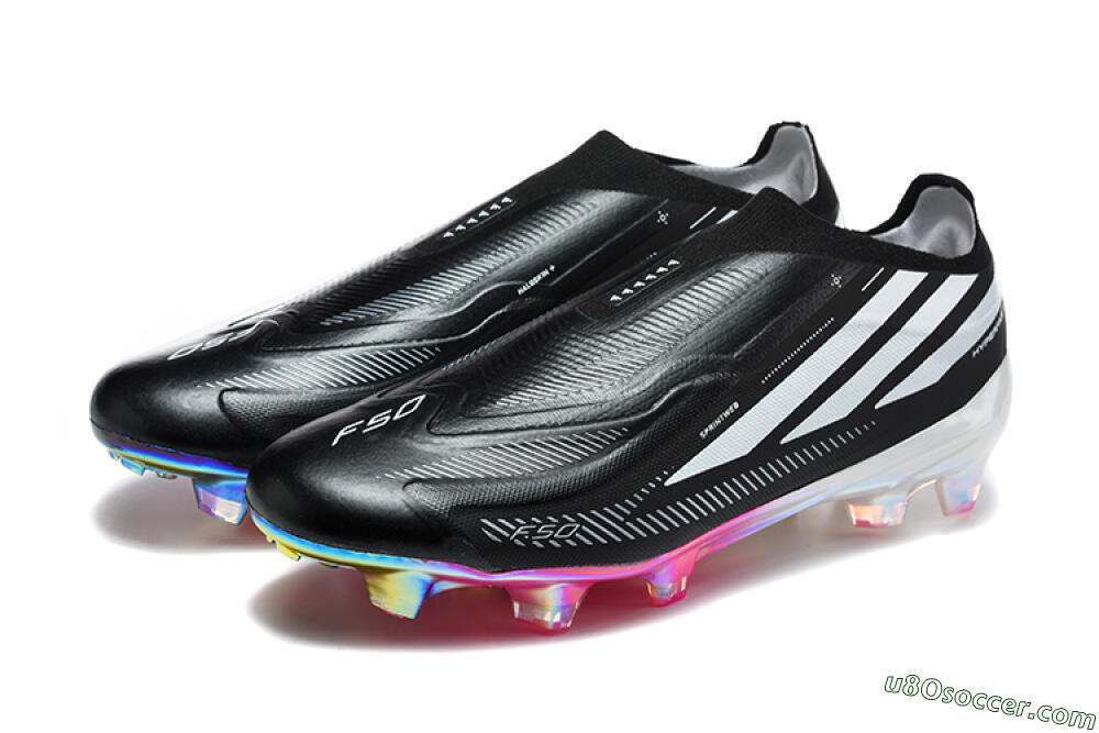 Adidas F50 Hyperfast Elite Laceless FG Firm Ground Soccer Cleats - Black/Core Black/Iridescent Pink 5