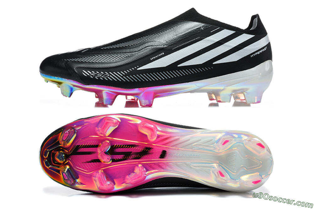 Adidas F50 Hyperfast Elite Laceless FG Firm Ground Soccer Cleats - Black/Core Black/Iridescent Pink 0