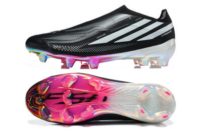 Adidas F50 Hyperfast Elite Laceless FG Firm Ground Soccer Cleats - Black/Core Black/Iridescent Pink