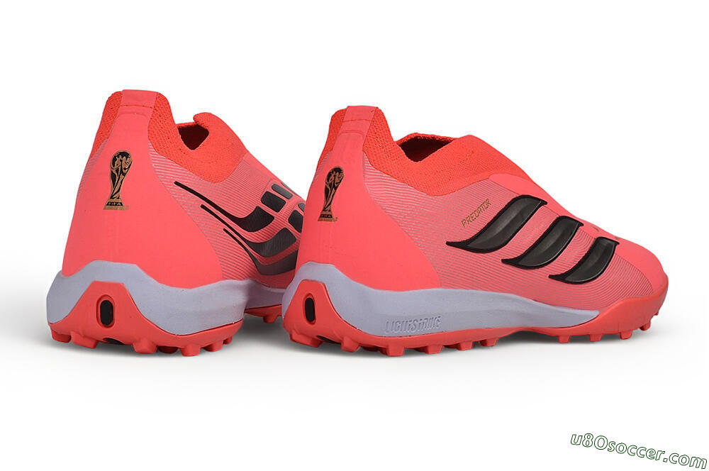 Adidas Predator 26 Elite Laceless TF Artificial Turf Soccer Shoes - Red/Solar Red/Metallic Black 7