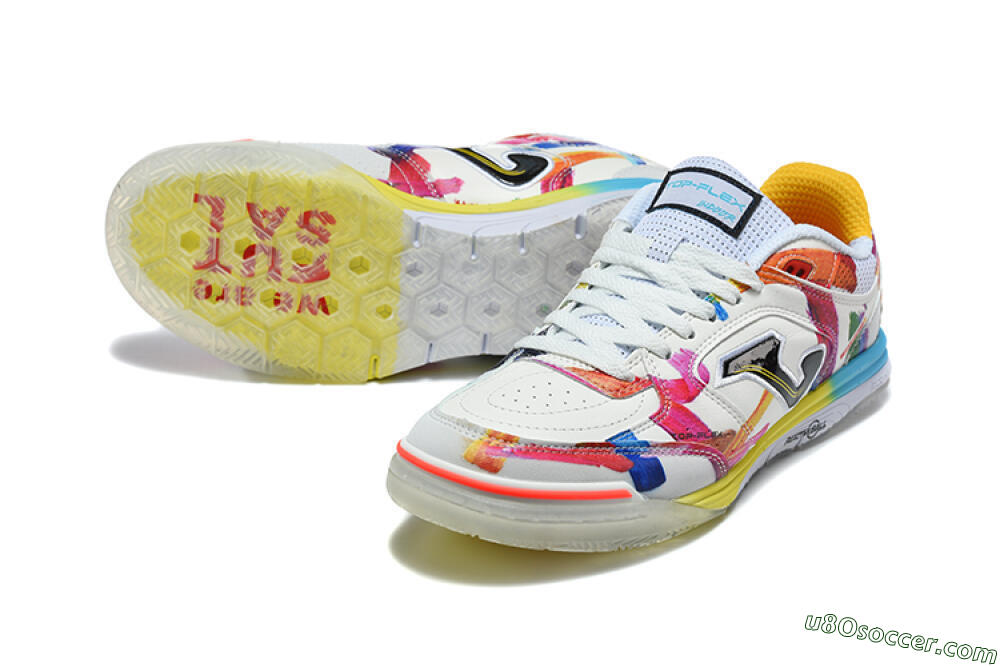 Joma Top Flex IC Indoor & Futsal Soccer Shoes - White/Multi-Color/Artistic Print 3