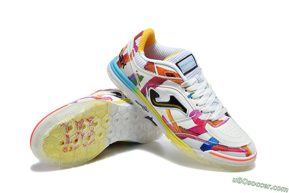 Joma Top Flex IC Indoor & Futsal Soccer Shoes - White/Multi-Color/Artistic Print 4
