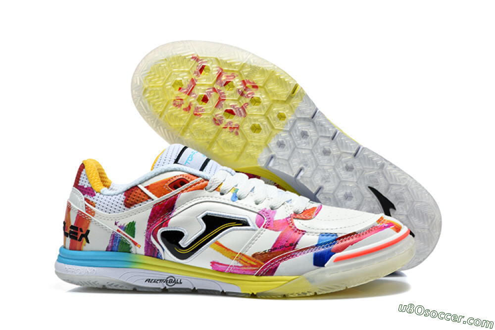 Joma Top Flex IC Indoor & Futsal Soccer Shoes - White/Multi-Color/Artistic Print 1