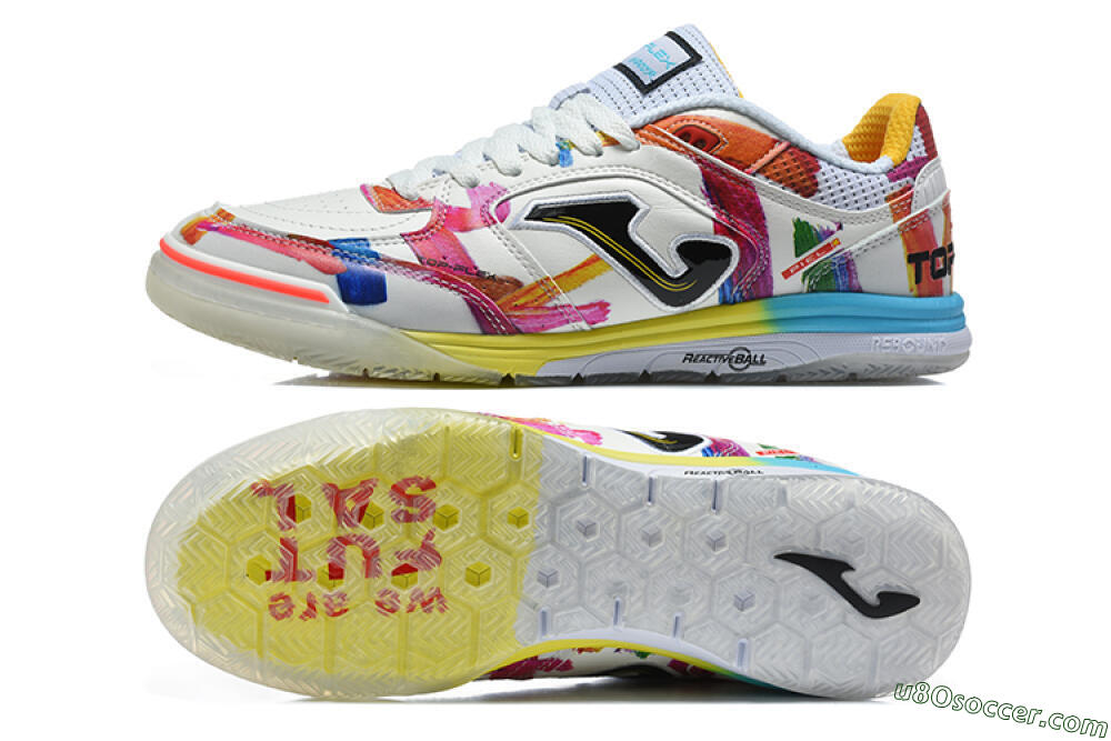 Joma Top Flex IC Indoor & Futsal Soccer Shoes - White/Multi-Color/Artistic Print 0