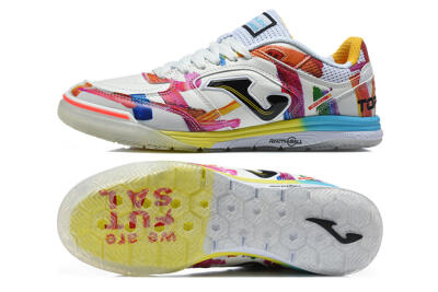Joma Top Flex IC Indoor & Futsal Soccer Shoes - White/Multi-Color/Artistic Print