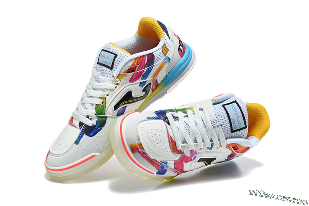 Joma Top Flex IC Indoor & Futsal Soccer Shoes - White/Multi-Color/Artistic Print 6