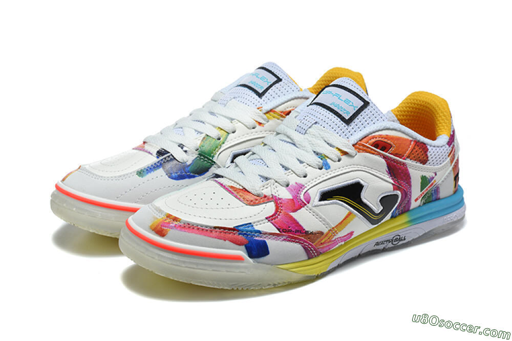 Joma Top Flex IC Indoor & Futsal Soccer Shoes - White/Multi-Color/Artistic Print 5