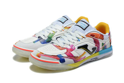 Joma Top Flex IC Indoor & Futsal Soccer Shoes - White/Multi-Color/Artistic Print