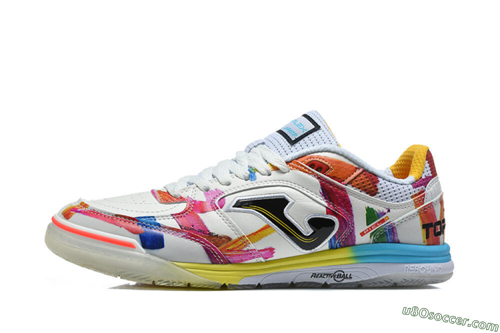 Joma Top Flex IC Indoor & Futsal Soccer Shoes - White/Multi-Color/Artistic Print 2