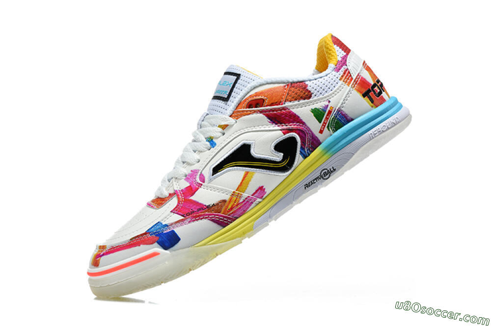 Joma Top Flex IC Indoor & Futsal Soccer Shoes - White/Multi-Color/Artistic Print 8