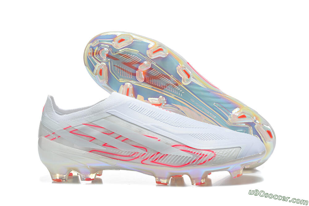 Adidas F50 Elite Laceless FG Firm Ground Soccer Cleats - White/Cloud White/Solar Red 1