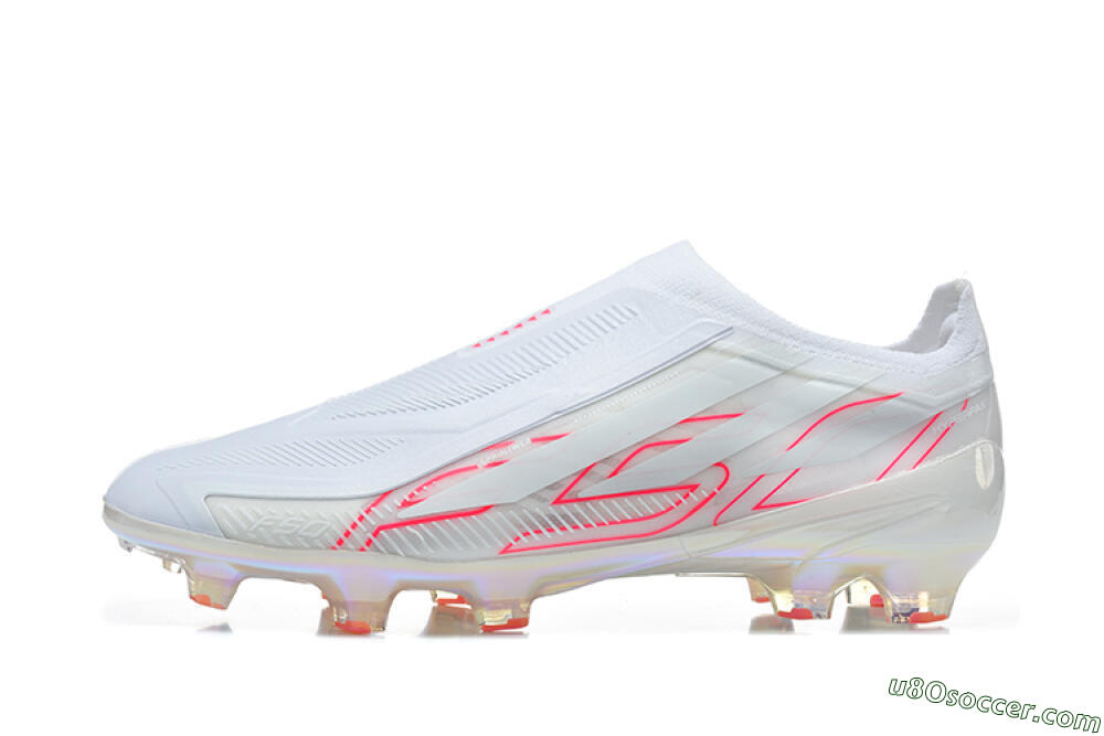 Adidas F50 Elite Laceless FG Firm Ground Soccer Cleats - White/Cloud White/Solar Red 2