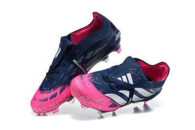 Adidas Predator 26 Elite Fold-Over Tongue FG Firm Ground Soccer Cleats - Blue/Midnight Navy/Lucid Pink