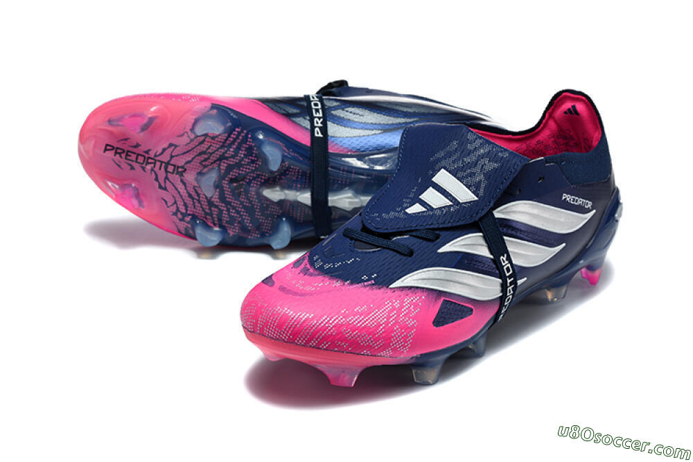 Adidas Predator 26 Elite Fold-Over Tongue FG Firm Ground Soccer Cleats - Blue/Midnight Navy/Lucid Pink 3