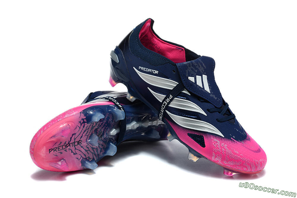 Adidas Predator 26 Elite Fold-Over Tongue FG Firm Ground Soccer Cleats - Blue/Midnight Navy/Lucid Pink 4