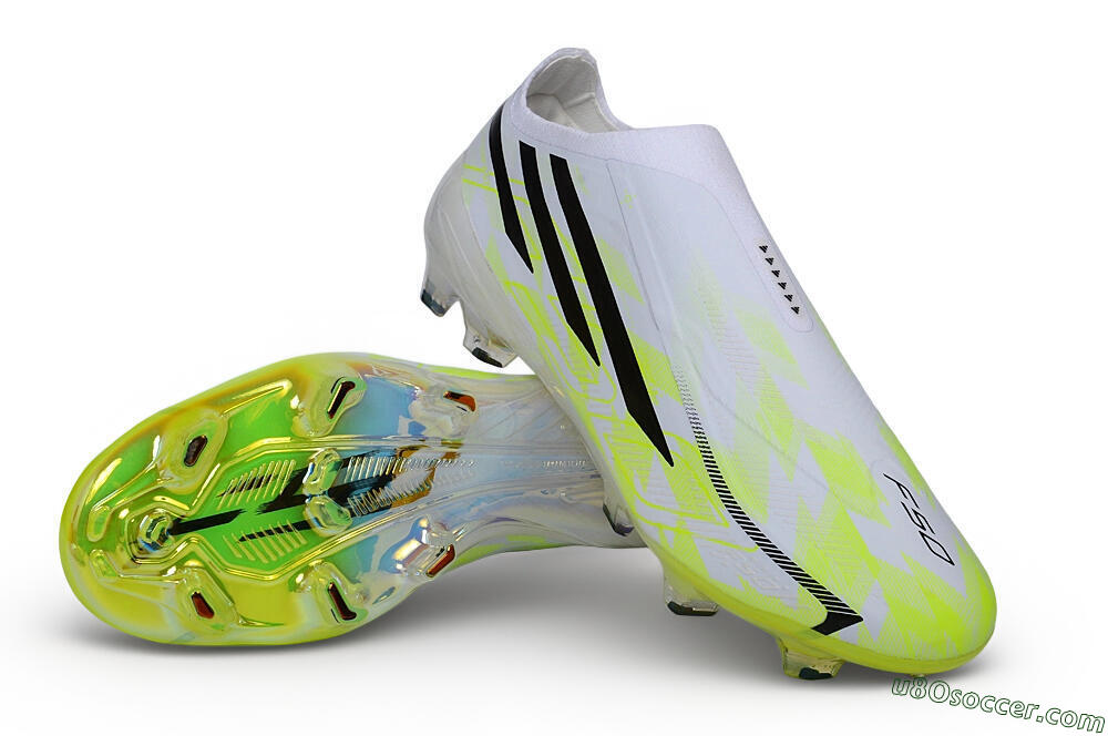 Adidas F50 Hyperfast Elite Laceless FG Firm Ground Soccer Cleats - White/White/Lucid Lemon 3