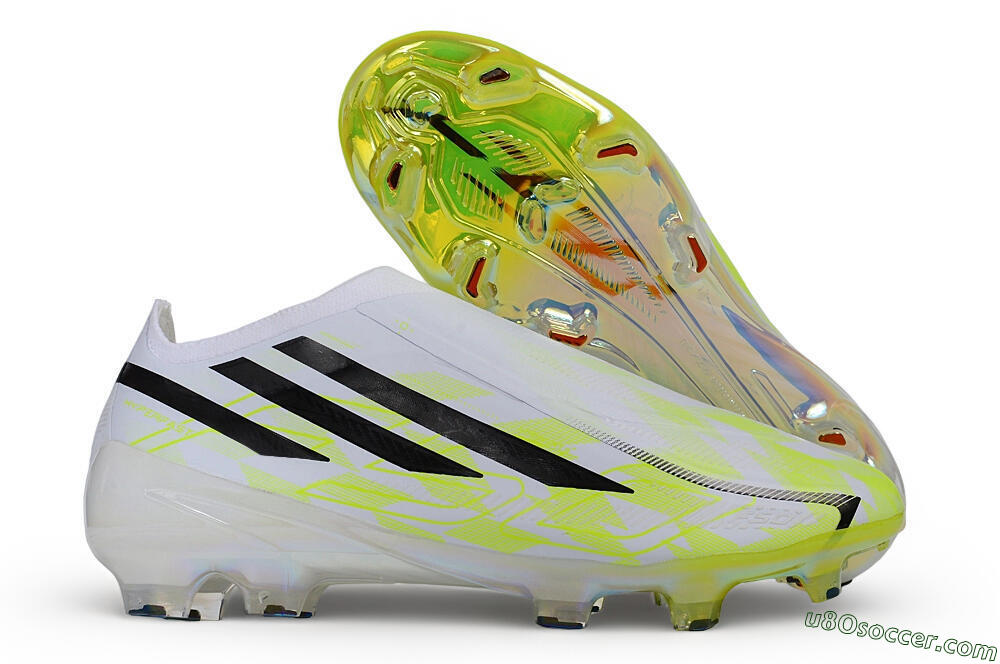 Adidas F50 Hyperfast Elite Laceless FG Firm Ground Soccer Cleats - White/White/Lucid Lemon 1
