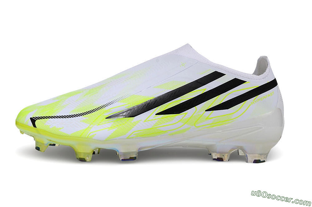 Adidas F50 Hyperfast Elite Laceless FG Firm Ground Soccer Cleats - White/White/Lucid Lemon 2
