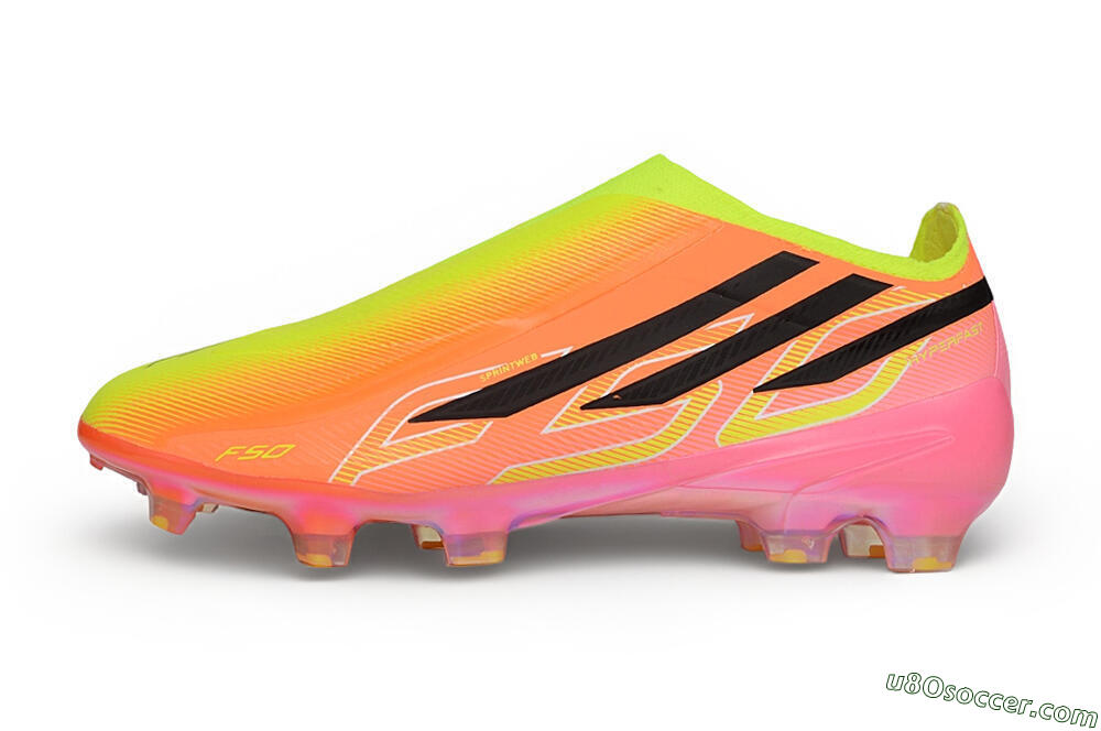 Adidas F50 Hyperfast Elite Laceless FG Firm Ground Soccer Cleats - Orange/Solar Yellow/Lucid Pink 2
