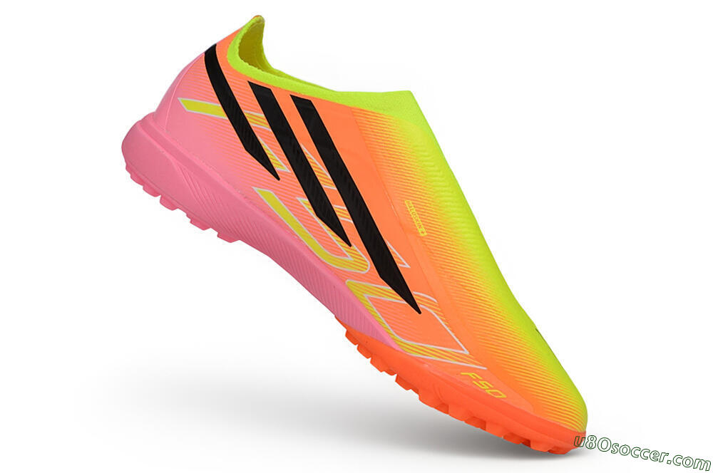 Adidas F50 Hyperfast Elite Laceless TF Artificial Turf Soccer Shoes - Orange/Solar Yellow/Lucid Pink 4