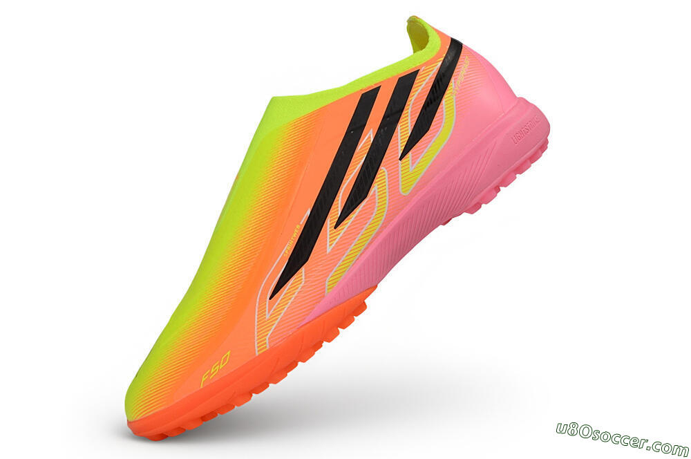 Adidas F50 Hyperfast Elite Laceless TF Artificial Turf Soccer Shoes - Orange/Solar Yellow/Lucid Pink 5