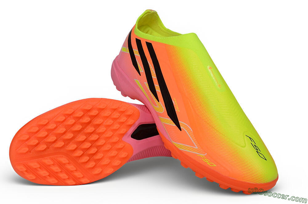 Adidas F50 Hyperfast Elite Laceless TF Artificial Turf Soccer Shoes - Orange/Solar Yellow/Lucid Pink 3