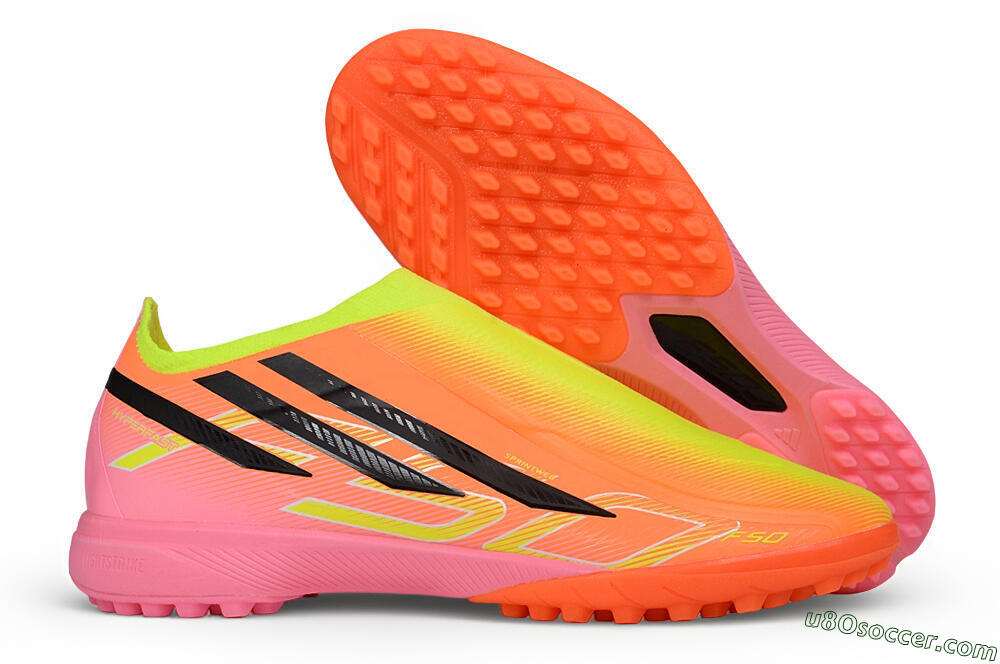 Adidas F50 Hyperfast Elite Laceless TF Artificial Turf Soccer Shoes - Orange/Solar Yellow/Lucid Pink 1