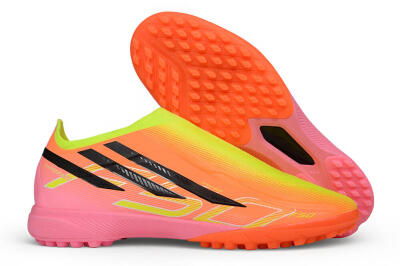 Adidas F50 Hyperfast Elite Laceless TF Artificial Turf Soccer Shoes - Orange/Solar Yellow/Lucid Pink
