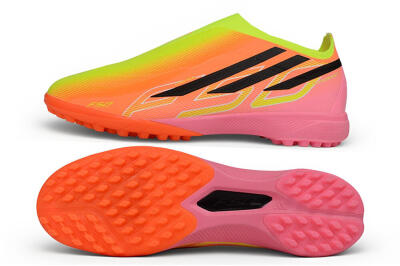 Adidas F50 Hyperfast Elite Laceless TF Artificial Turf Soccer Shoes - Orange/Solar Yellow/Lucid Pink