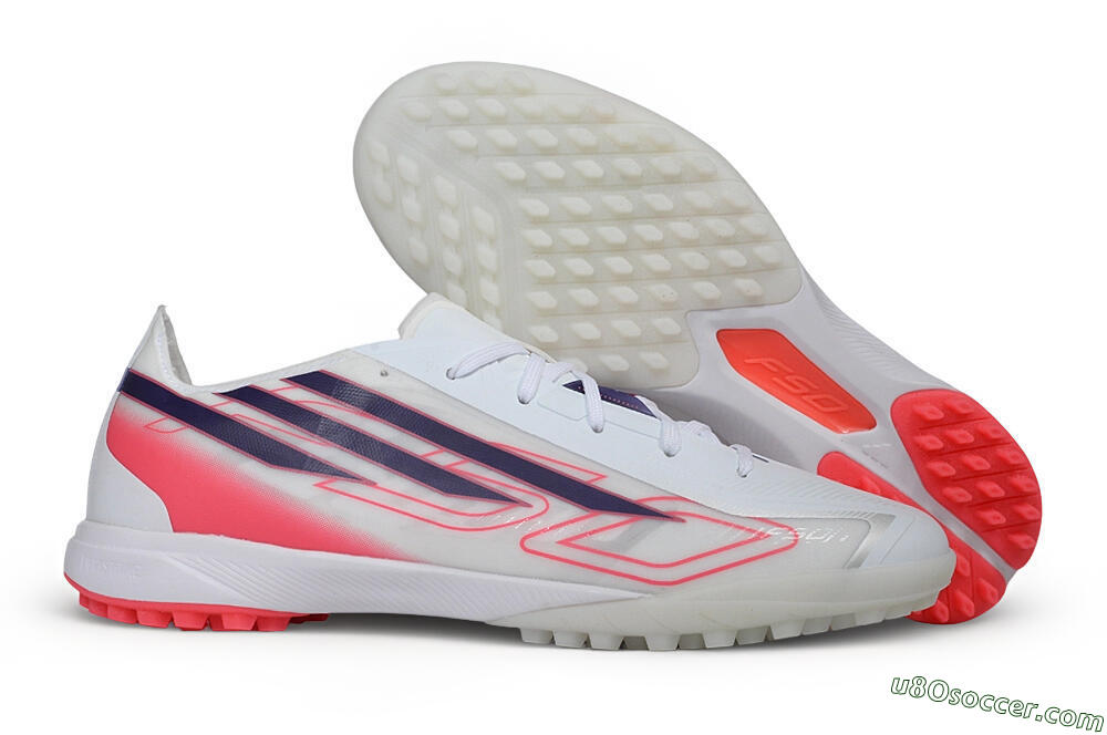 Adidas F50 Hyperfast League TF Artificial Turf Soccer Shoes - White/Lucid Pink/Night Indigo 1