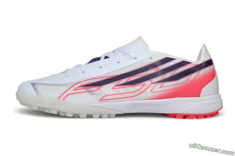 Adidas F50 Hyperfast League TF Artificial Turf Soccer Shoes - White/Lucid Pink/Night Indigo 2