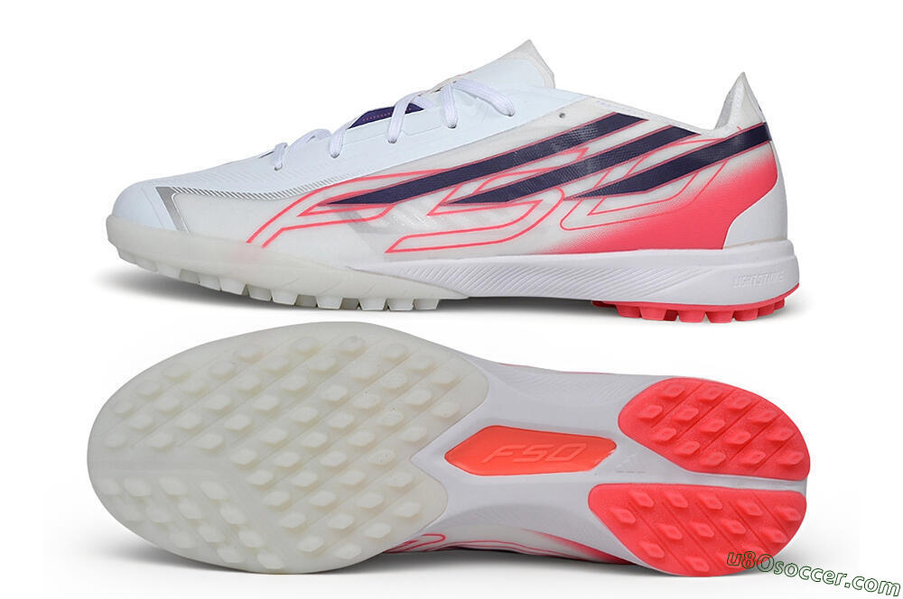 Adidas F50 Hyperfast League TF Artificial Turf Soccer Shoes - White/Lucid Pink/Night Indigo 0