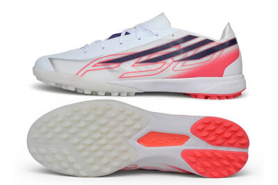 Adidas F50 Hyperfast League TF Artificial Turf Soccer Shoes - White/Lucid Pink/Night Indigo