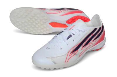Adidas F50 Hyperfast League TF Artificial Turf Soccer Shoes - White/Lucid Pink/Night Indigo
