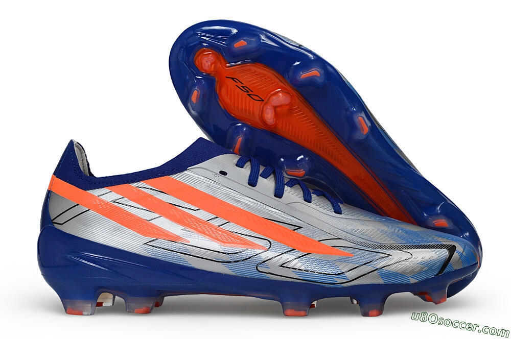 Adidas F50 Hyperfast Elite Laceless FG Firm Ground Soccer Cleats - Silver/Lucid Blue/Solar Red 1