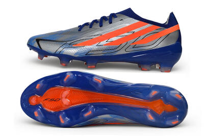 Adidas F50 Hyperfast Elite Laceless FG Firm Ground Soccer Cleats - Silver/Lucid Blue/Solar Red