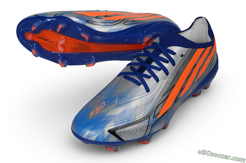 Adidas F50 Hyperfast Elite Laceless FG Firm Ground Soccer Cleats - Silver/Lucid Blue/Solar Red 3
