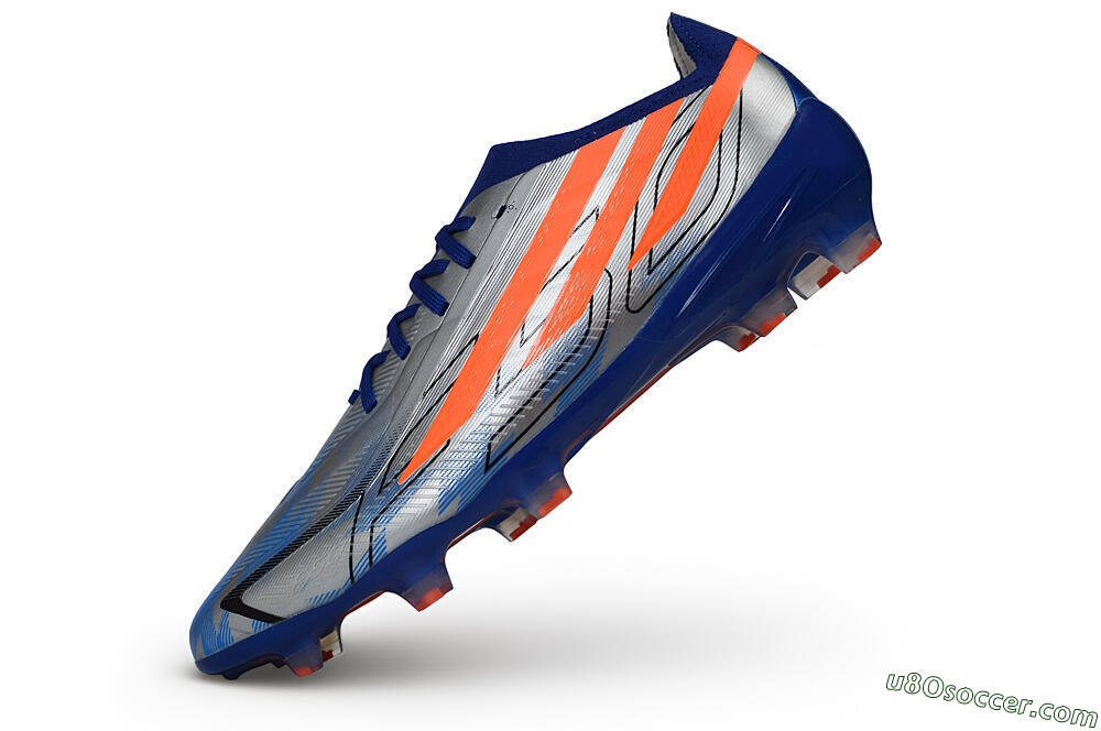 Adidas F50 Hyperfast Elite Laceless FG Firm Ground Soccer Cleats - Silver/Lucid Blue/Solar Red 5