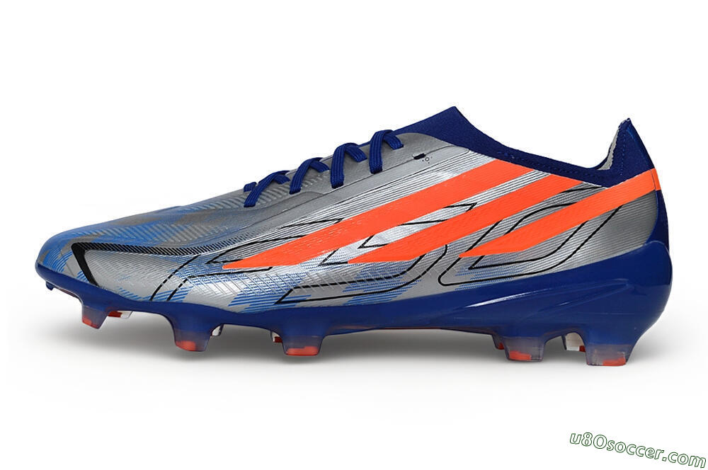 Adidas F50 Hyperfast Elite Laceless FG Firm Ground Soccer Cleats - Silver/Lucid Blue/Solar Red 2