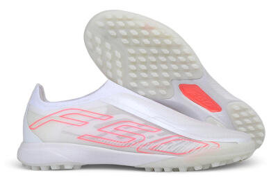 Adidas F50 Hyperfast Elite Laceless TF Artificial Turf Soccer Shoes - White/Cloud White/Solar Pink