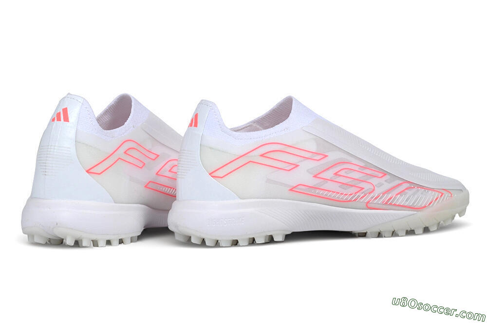 Adidas F50 Hyperfast Elite Laceless TF Artificial Turf Soccer Shoes - White/Cloud White/Solar Pink 6