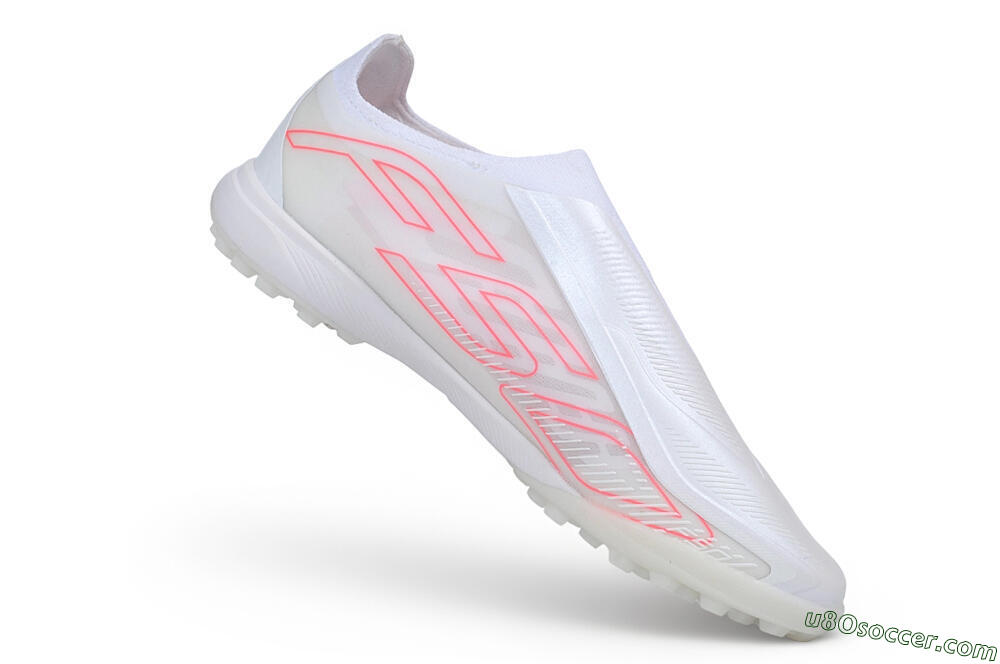 Adidas F50 Hyperfast Elite Laceless TF Artificial Turf Soccer Shoes - White/Cloud White/Solar Pink 4