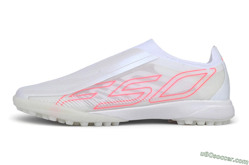Adidas F50 Hyperfast Elite Laceless TF Artificial Turf Soccer Shoes - White/Cloud White/Solar Pink 2