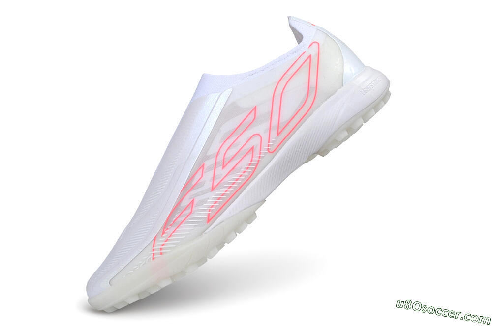 Adidas F50 Hyperfast Elite Laceless TF Artificial Turf Soccer Shoes - White/Cloud White/Solar Pink 5