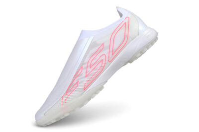 Adidas F50 Hyperfast Elite Laceless TF Artificial Turf Soccer Shoes - White/Cloud White/Solar Pink